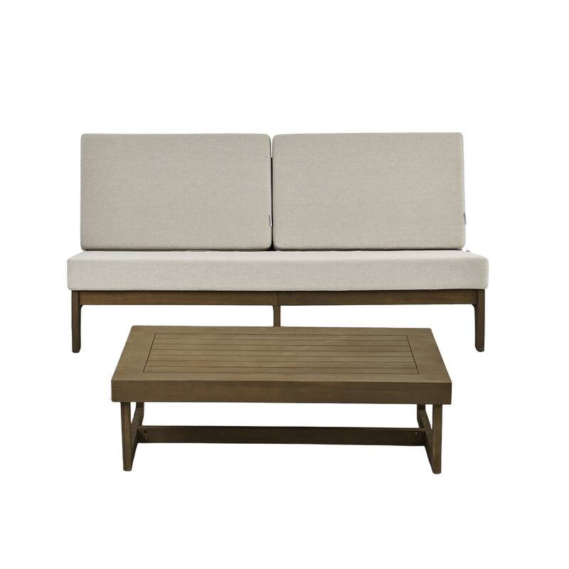 3-Seat Outdoor Sofa Set with Solid Wood Coffee Table, Weather-Resistant Cushions