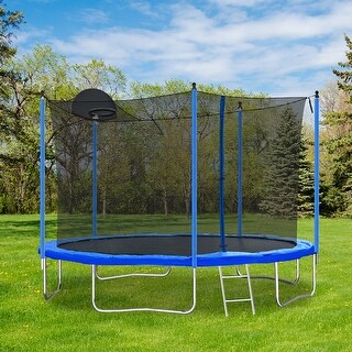 Trampoline for Adults & Kids with Basketball Hoop, Outdoor Trampolines w/Ladder & Safety Enclosure Net for Kids & adults