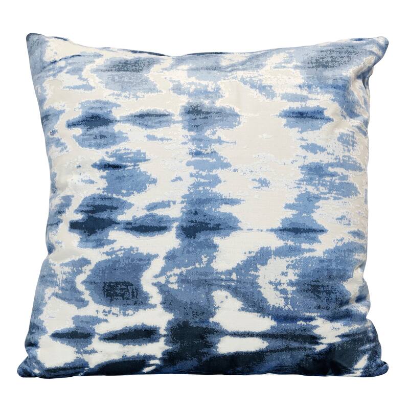 Harp & Finial Kanoko Sapphire Pillow - Down Insert - Blue/Cream - Feather Down - Single - 24 x 24 - Accent - Blue