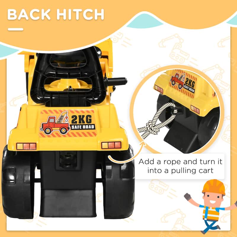 Kids Excavator Ride-On Toy with Rope Pull and Back-Up Beeps Storage Under Seat for Outdoor Play - 32.75" L x 10.75" W x 15.25" H