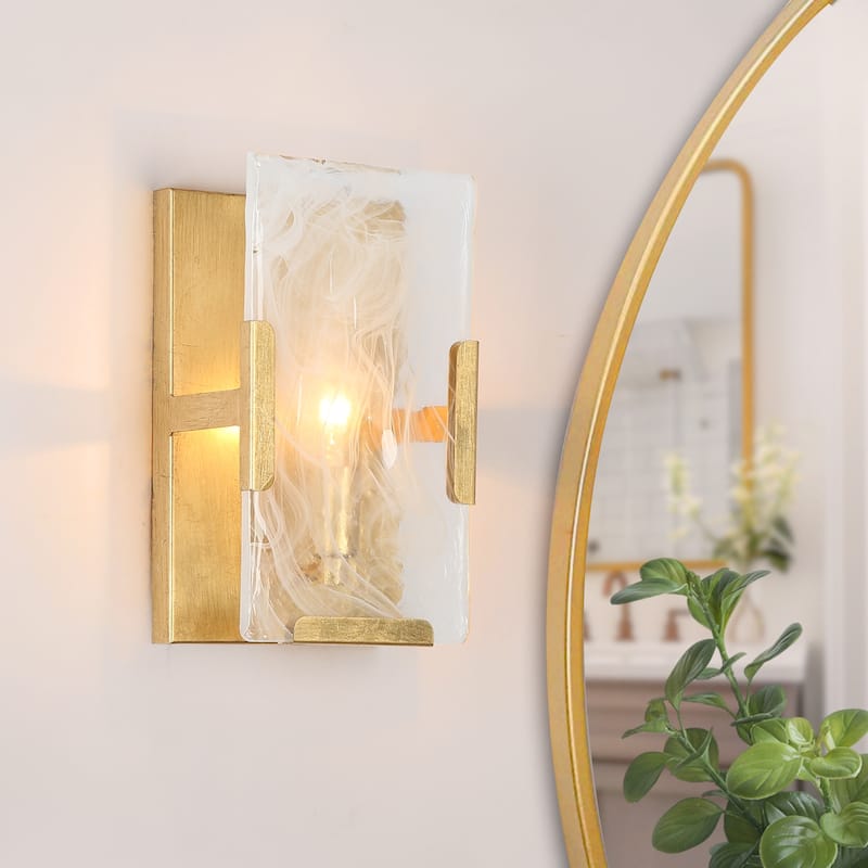 Modern Gold 1-Light White Smoke Glass Wall Sconce Lamp Bathroom Lighting