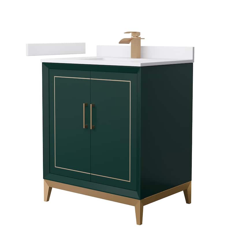 Wyndham Collection WCH515130S-VCA-UNSMXX Marlena 30" Free Standing - Green / White Cultured Marble Top / Satin Bronze - Painted