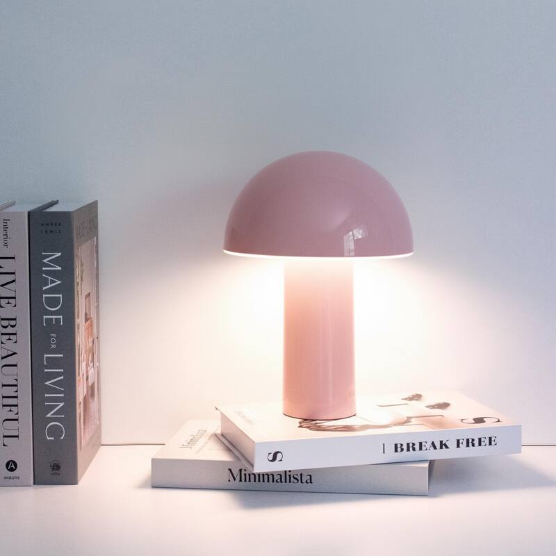 Brightech Celia 10.24 in LED Glossy Modern Round Dome Dimmable Cordless Portable Rechargeable Bedside Nightstand Desk Lamp