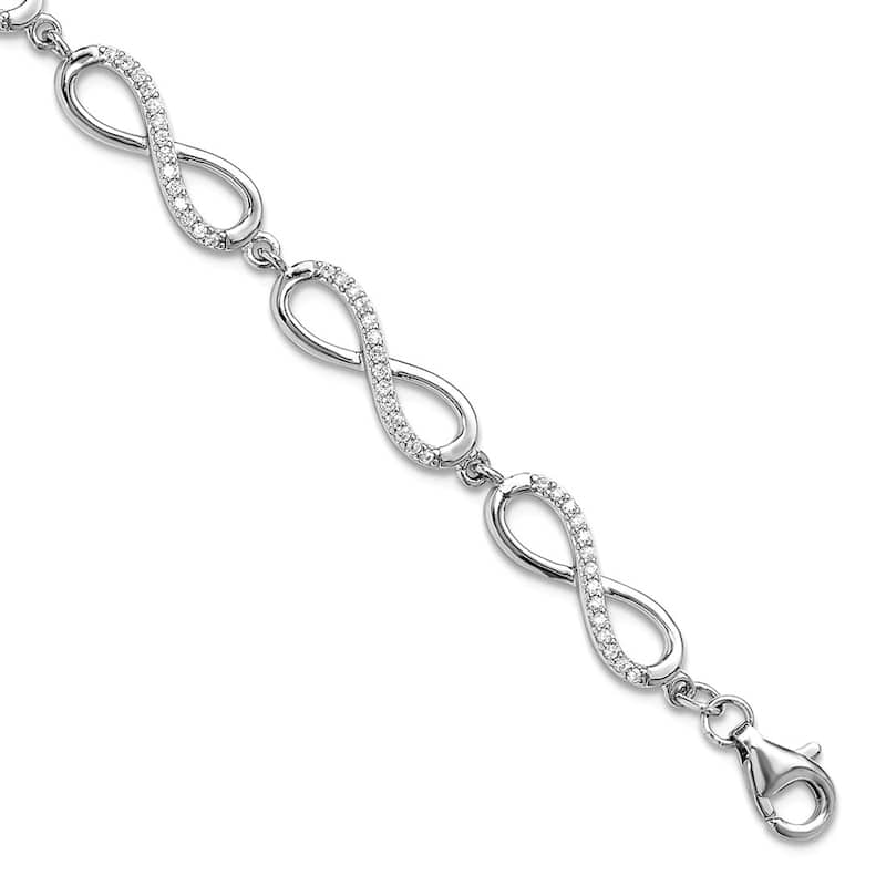 Curata 925 Sterling Silver 7+1" Rhodium-plated Cubic Zirconia Infinity Link Bracelet