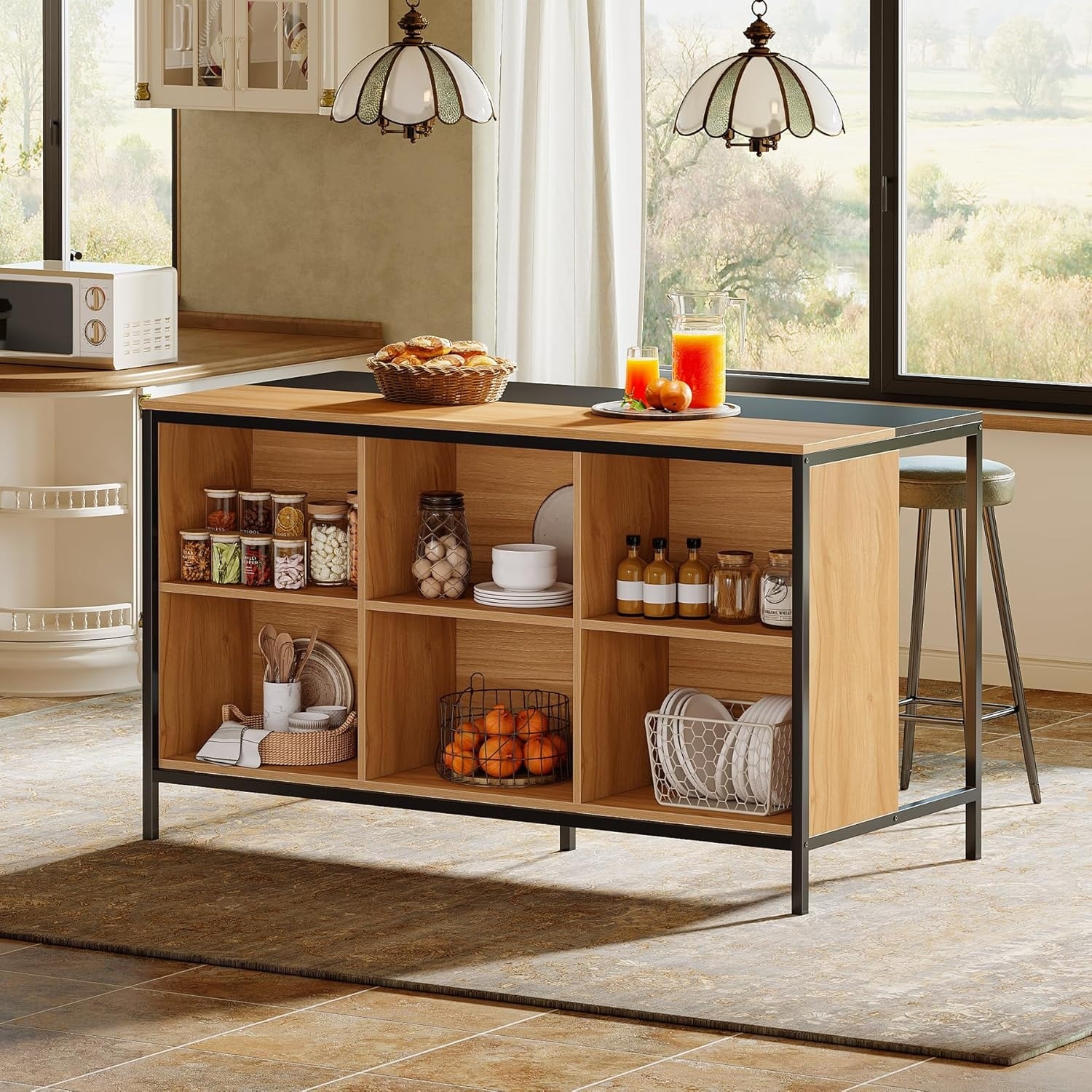 Home Bar Table with 6 Cube Storage for Kitchen Dining Room