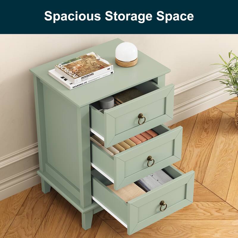 Modern 3-Drawer Wooden Nightstand, Tall & Narrow