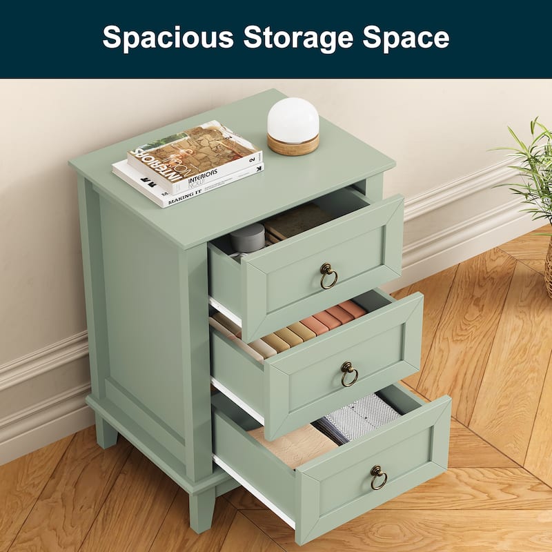 Modern 3-Drawer Wooden Nightstand Set of 2