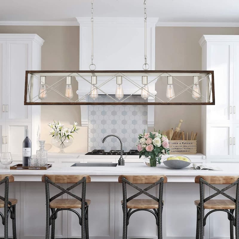 Kiro 7-light Farmhouse 48In Linear Chandelier Rectangle Dining Lights with UL - 48'' W x 7.78'' D x 11'' H