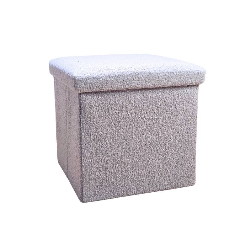 HomeRoots 15" White Boucle Cube Storage Ottoman