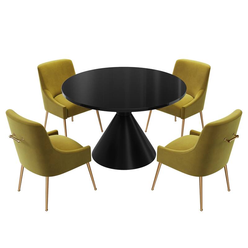 48" Light Luxury Black High Gloss Large Countertop Dining Table with Velvet Dining Chair Set - Dark Green