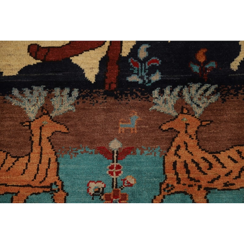 Animals Pictorial Kazak Oriental Foyer Rug Hand-Knotted Wool Carpet - 2'0" x 3'0"