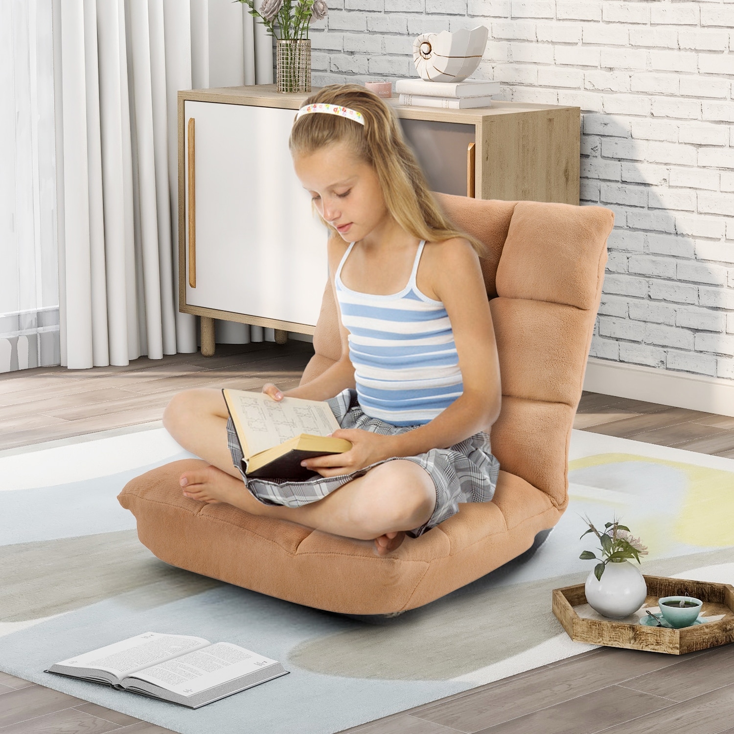 Moda Furnishings Fabric Upholstered Folding Lazy Sofa Chair Adjustable Floor Sofa Chair