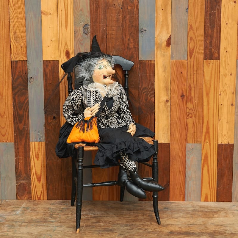 Vahn Witch Art Doll Figure Joe Spencer Gathered Traditions Halloween Fall Harvest Art Doll Figure - Black - 42"