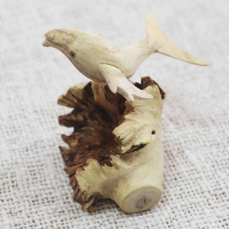 NOVICA Small Grey Whale, Wood sculpture - 3.9" D