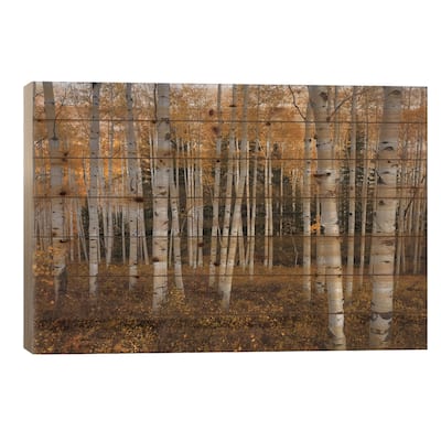Aspen Forest In Autumn Print On Wood by Bill Sherrell - Multi-Color
