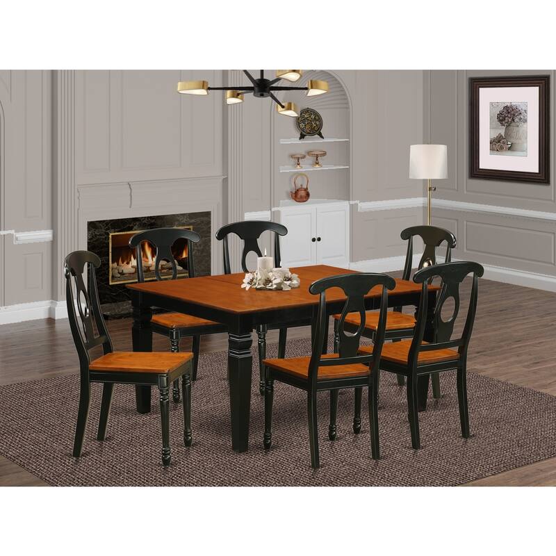 HomeStock 7-Piece Black and Cherry Finish Solid Wood Top Dining Table with 6 Chairs with Lattice Back