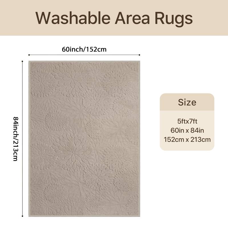 Mcow High-Low Textured Plush Washable Non-Slip Area Rug