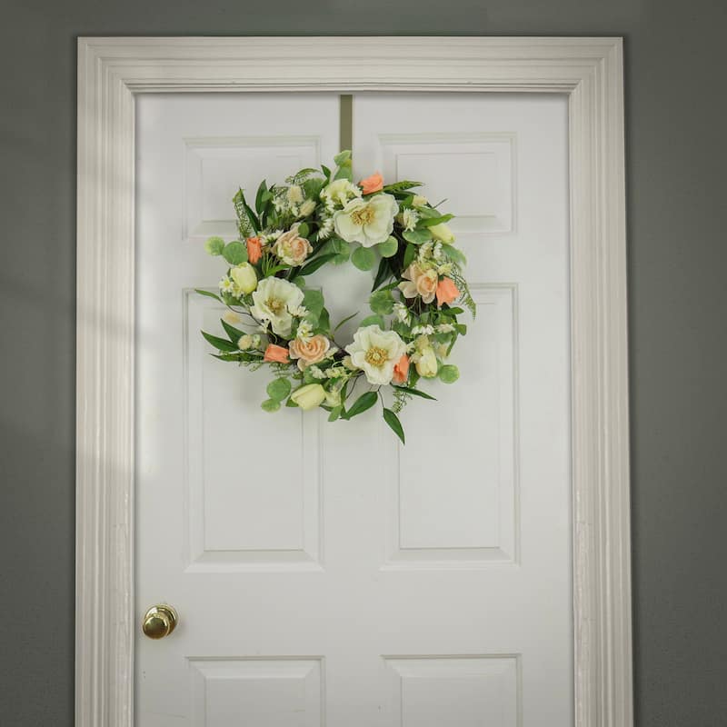 National Tree Company 22 inch Artificial Spring Wreath with Tulip, Poppy, and Buttercup Blooms, Realistic Floral Decoration