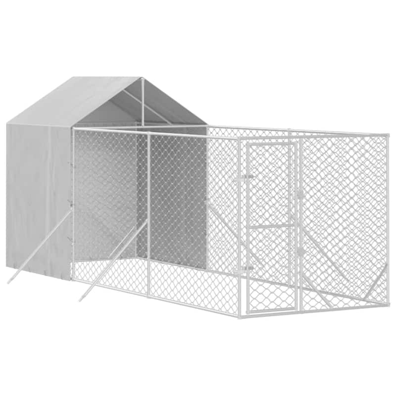 vidaXL Outdoor Dog Kennel with Roof Silver Galvanized Steel