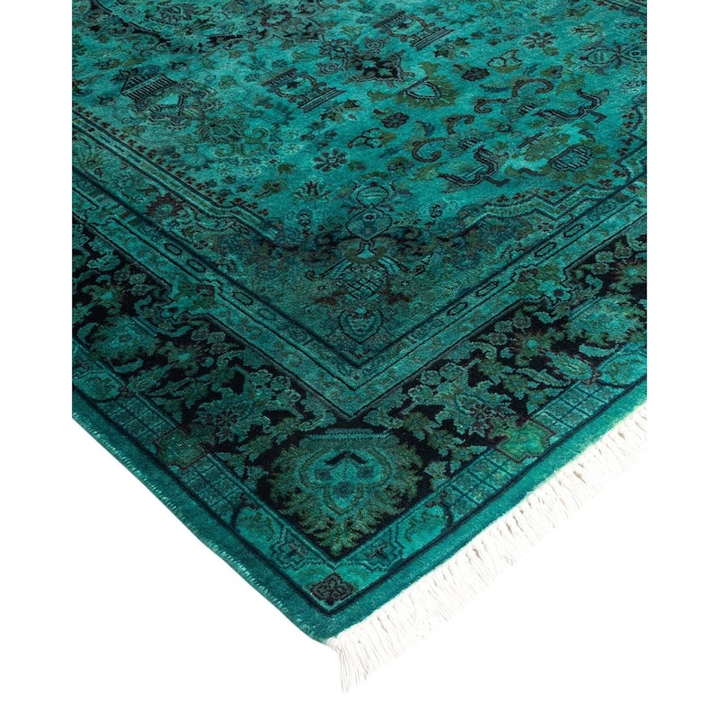 Overton Hand Knotted Wool Vintage Inspired Modern Contemporary Overdyed Blue Area Rug - 3' 2" x 5' 4"