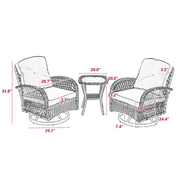 American Rural Style 3 Pieces Outdoor Swivel Rocker Patio Chairs, 360