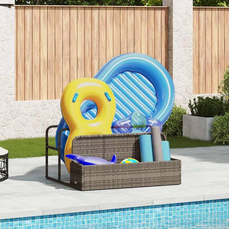 vidaXL Poolside Float Storage Beige/Black/Grey PE Rattan - 39.4 x 43.3 x 22.4 - Grey