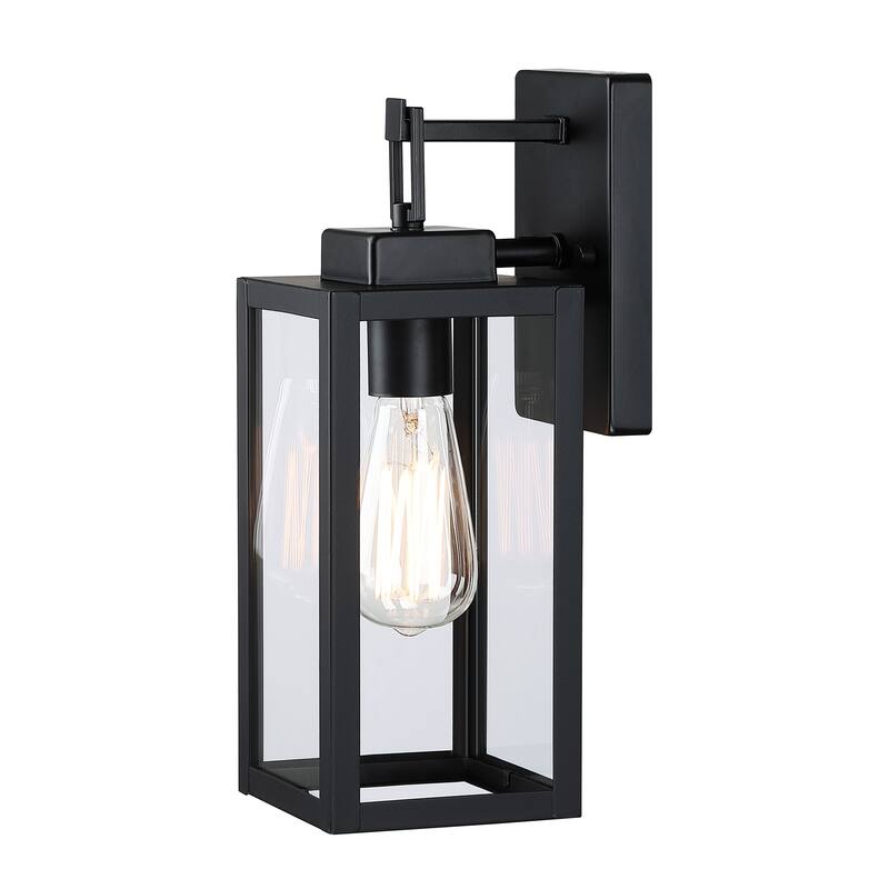 1-Light 13.70 inch Matte Black Outdoor Wall Lantern with Clear Glass Shade (dusk to dawn could be chosen)