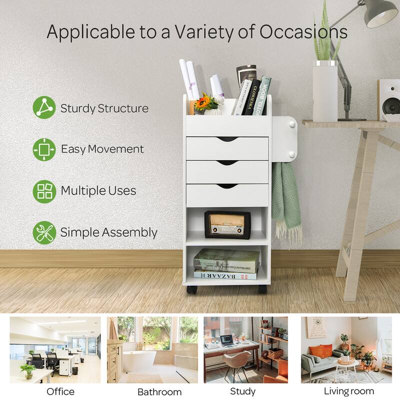 Kitchen Island Cart Rolling Trolley with Countertop Drawers and Rack