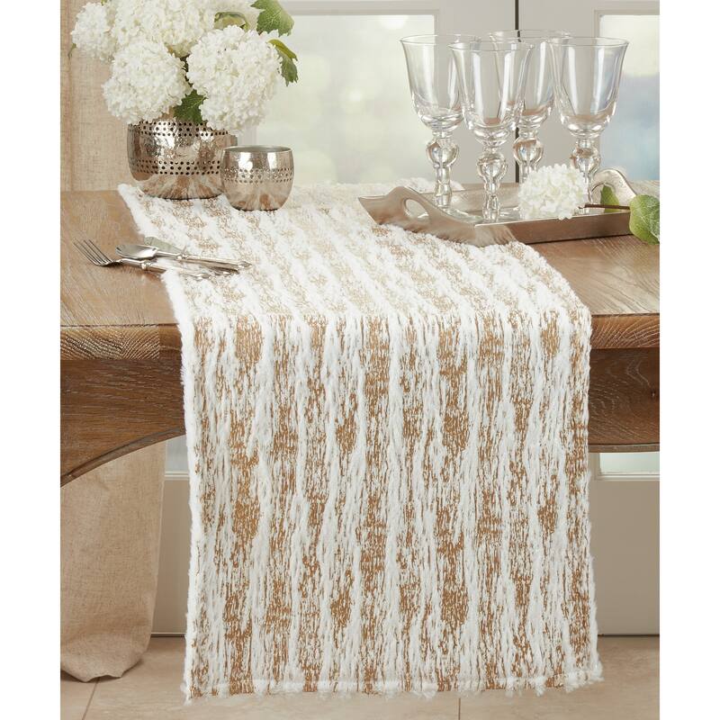 Faux Fur With Brushed Metallic Foil Print Runner - 16"x72" - Gold