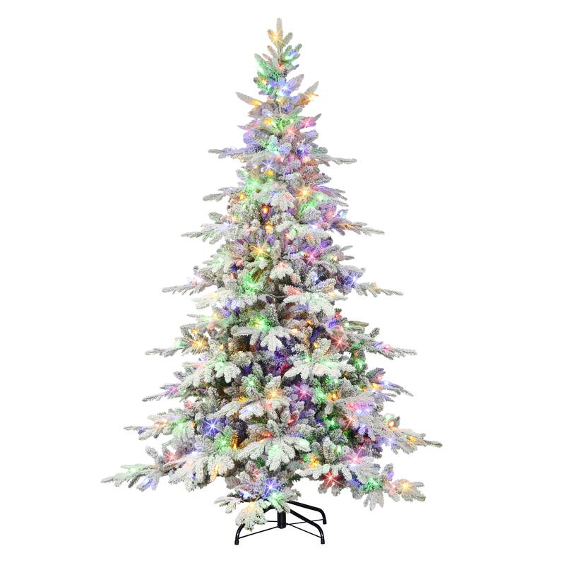 Puleo International 7.5 ft. Pre-lit Flocked Utah Fir Artificial Christmas Tree - 7