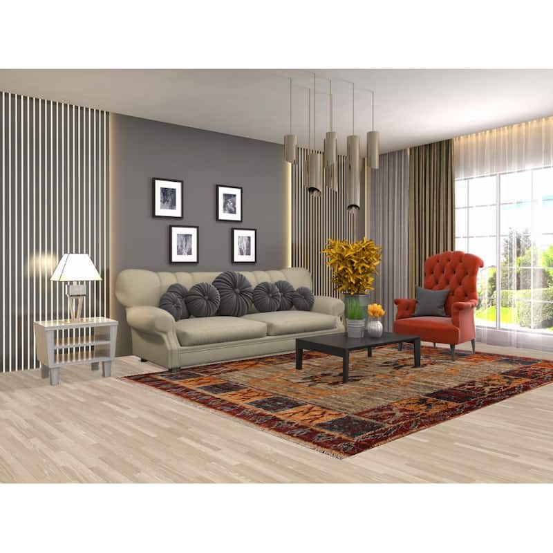 Hand Knotted Oriental 100% Wool Carpet Modern Tribal Brown Moroccan Area Rug - 9' 11'' X 6' 8''