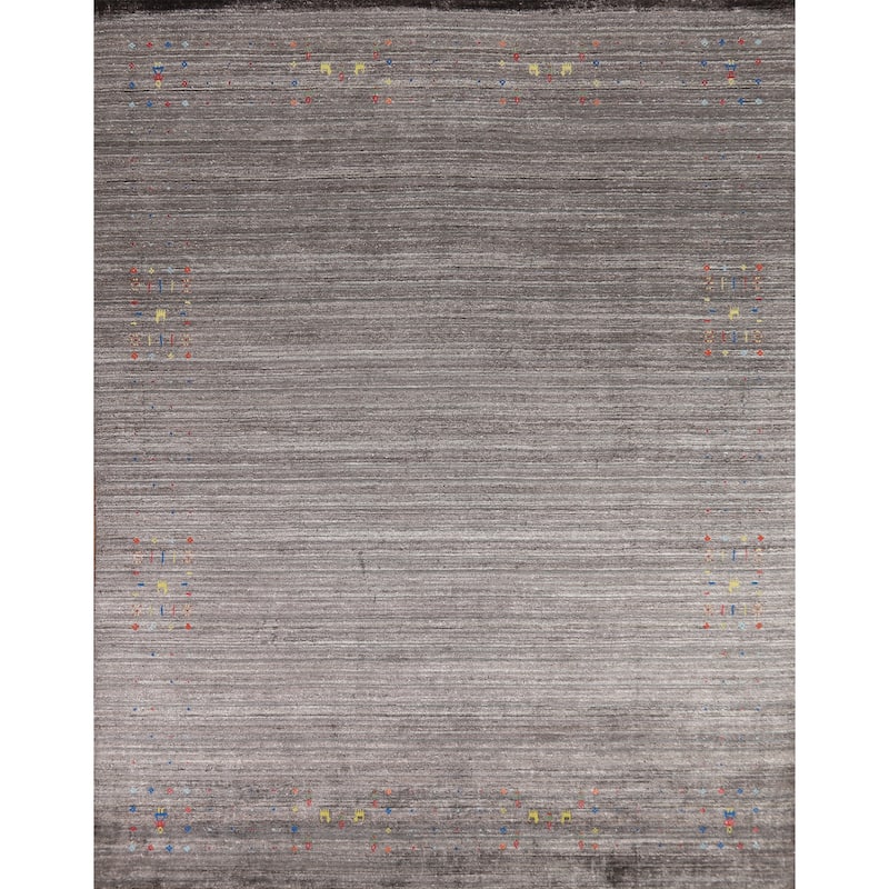 Gray Gabbeh Oriental Area Rug Handmade Silk Carpet - 8'2" x 9'6"