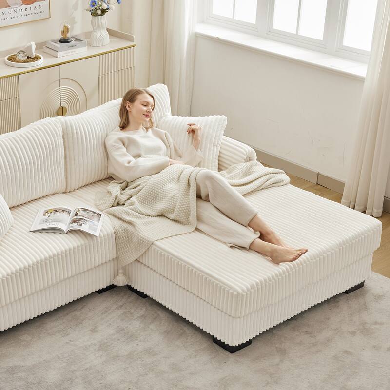 2-Seater L-Shaped Chaise Sofa with Reversible Cushion , USB-C Charging Port, Storage Pocket, Convertible Left/Right Design