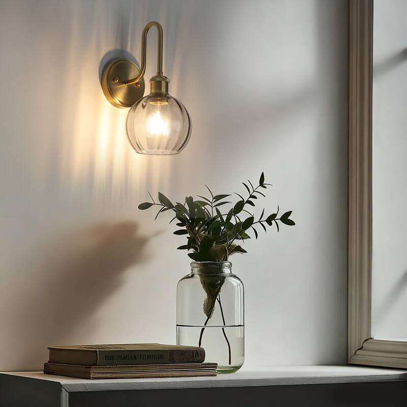 Modern 1-Light Bathroom Vanity Wall Sconce with Textured Glass Shade