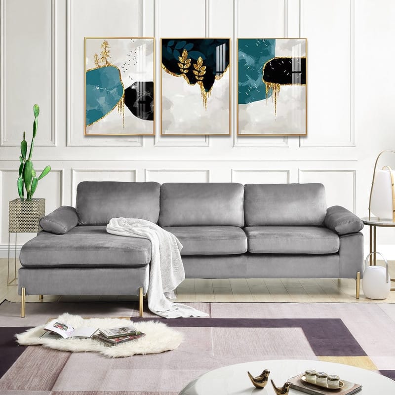 Modern Glam L-Shape Velvet Sectional Sofa Set Sofa Couch for Living Room