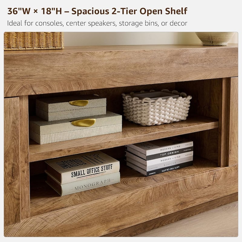 Modern TV Stand, Entertainment Center for TVs Up to 80", Thick Wood