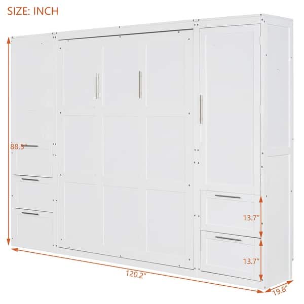 dimension image slide 0 of 3, Queen Size Murphy Bed Wall Bed with Closet ,Drawers and Shelves