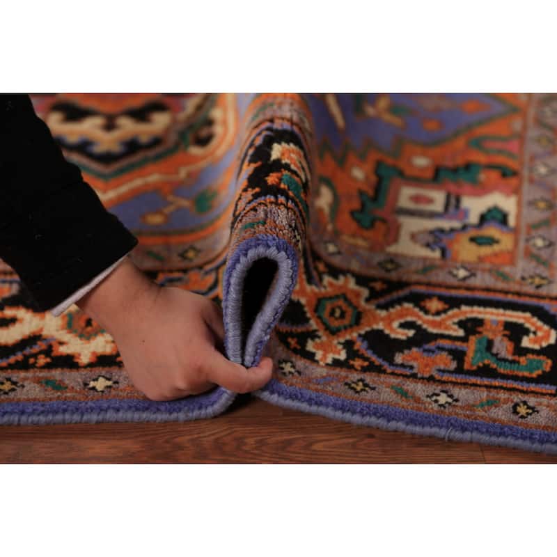 Geometric Heriz Serapi Oriental Rug Handmade Blue Wool Carpet - 3'11"x 5'10"