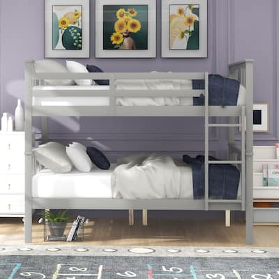 Solid Pinewood Full Size Detachable Bunk Bed Frame, Full over Full Bunk Bed with Ladder, Divided Into 2 Individual Beds