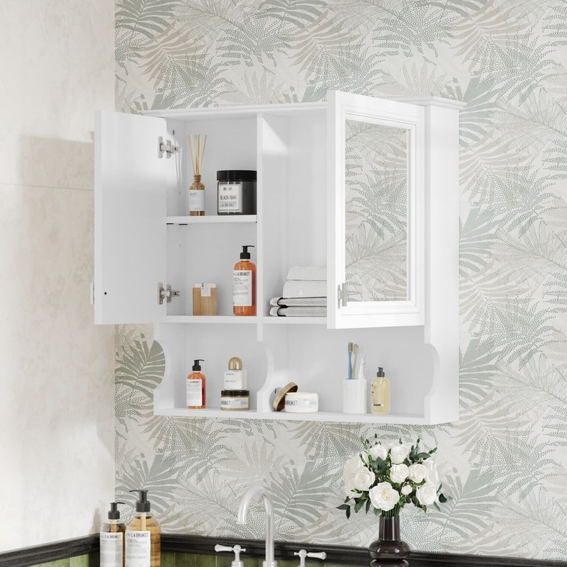 30 Inch Wall Mounted Bathroom Cabinet with Doors & Mirror, Adjustable Shelf