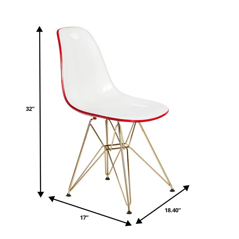 Cresco Modern Ergonomic Acrylic Dining Side Chair with Eiffel Design Base and Hand-Brushed Gold Metal Legs Set of 2