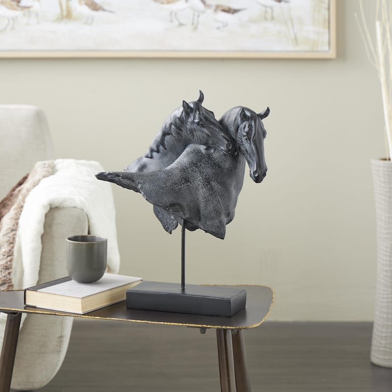 Resin Horse Bust Inspired Decorative Sculpture with Black Stand - Black - Roche River Decor