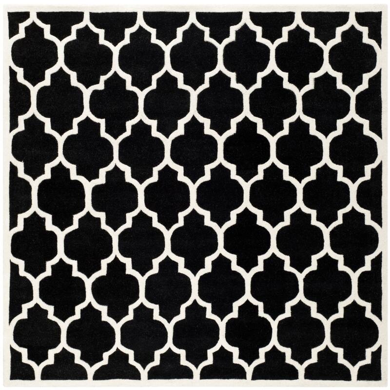 SAFAVIEH Handmade Chatham Antoanela Modern Moroccan Wool Rug - 7' Square - Black/Ivory