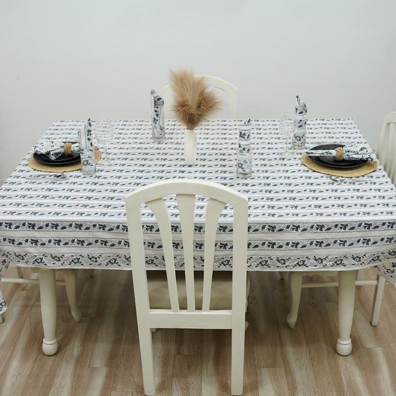 Fabdivine Handmade Block Print Cotton Table Cover Farmhouse Dining Kitchen Decor Gift