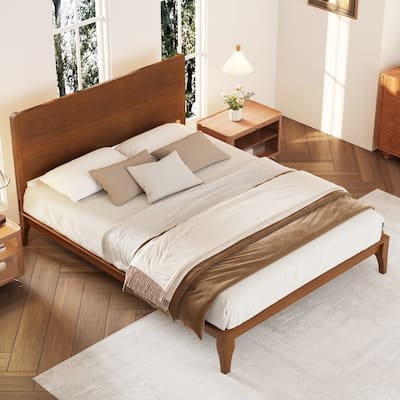 Mid-Century Modern Full/Queen/King Size 12 Inch Bamboo Wood Platform Bed