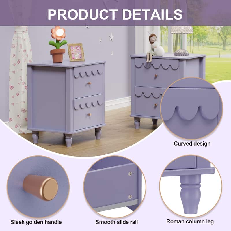 2 Drawers Nightstand Curved Design Cloud Bedside Table