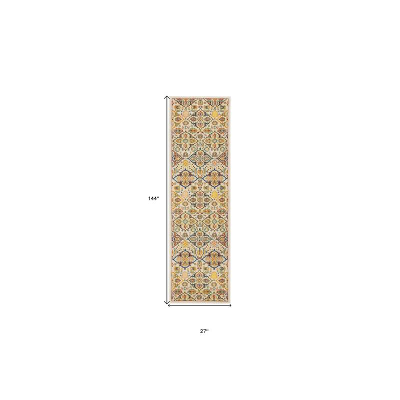 Hubah Power Loomed Floral Traditional Low Pile Area Rug By HomeRoots - 144' X '27' X '0.25