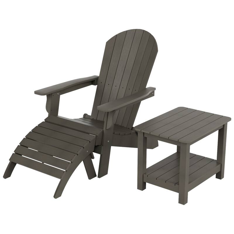 Vineyard HIPS Outdoor Folding Eco-Friendly Seashell Adirondack Chair with Ottoman & Side Table (3-Piece Set)