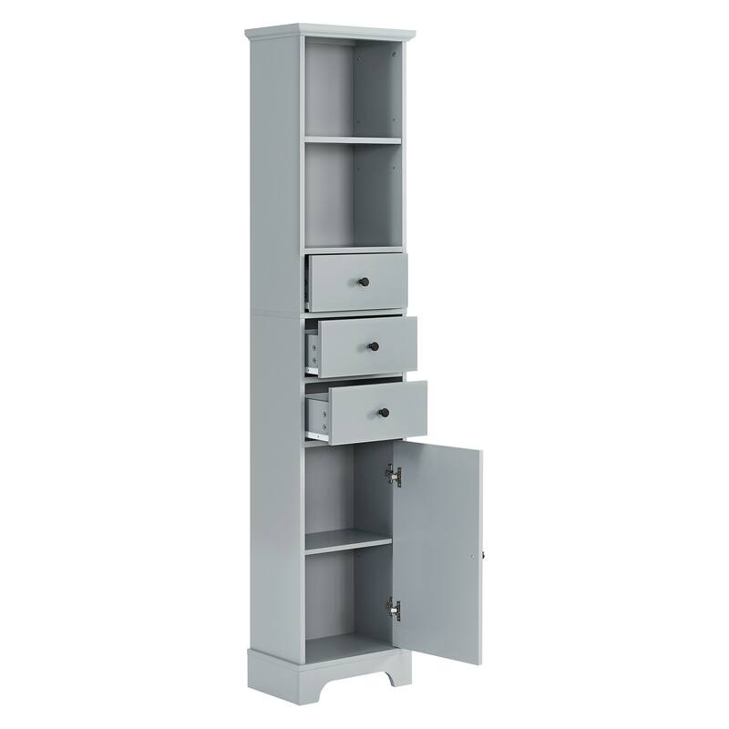 Tall Bathroom Cabinet, Freestanding Storage Cabinet with 3 Drawers and Adjustable Shelf
