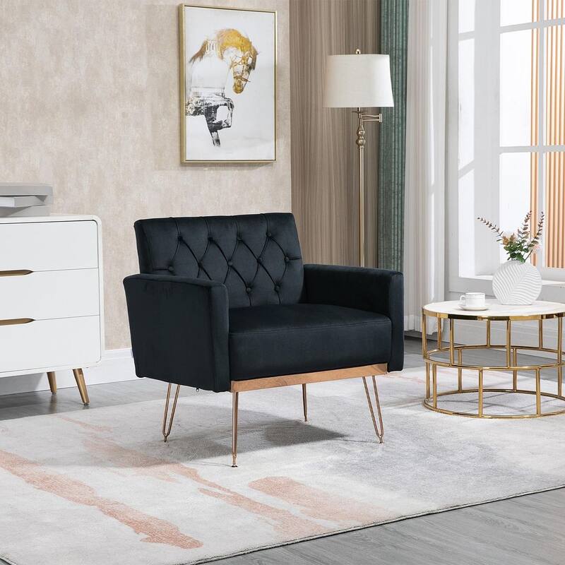 Modern Upholstered Velvet Accent Chair - 	Velvet - Black